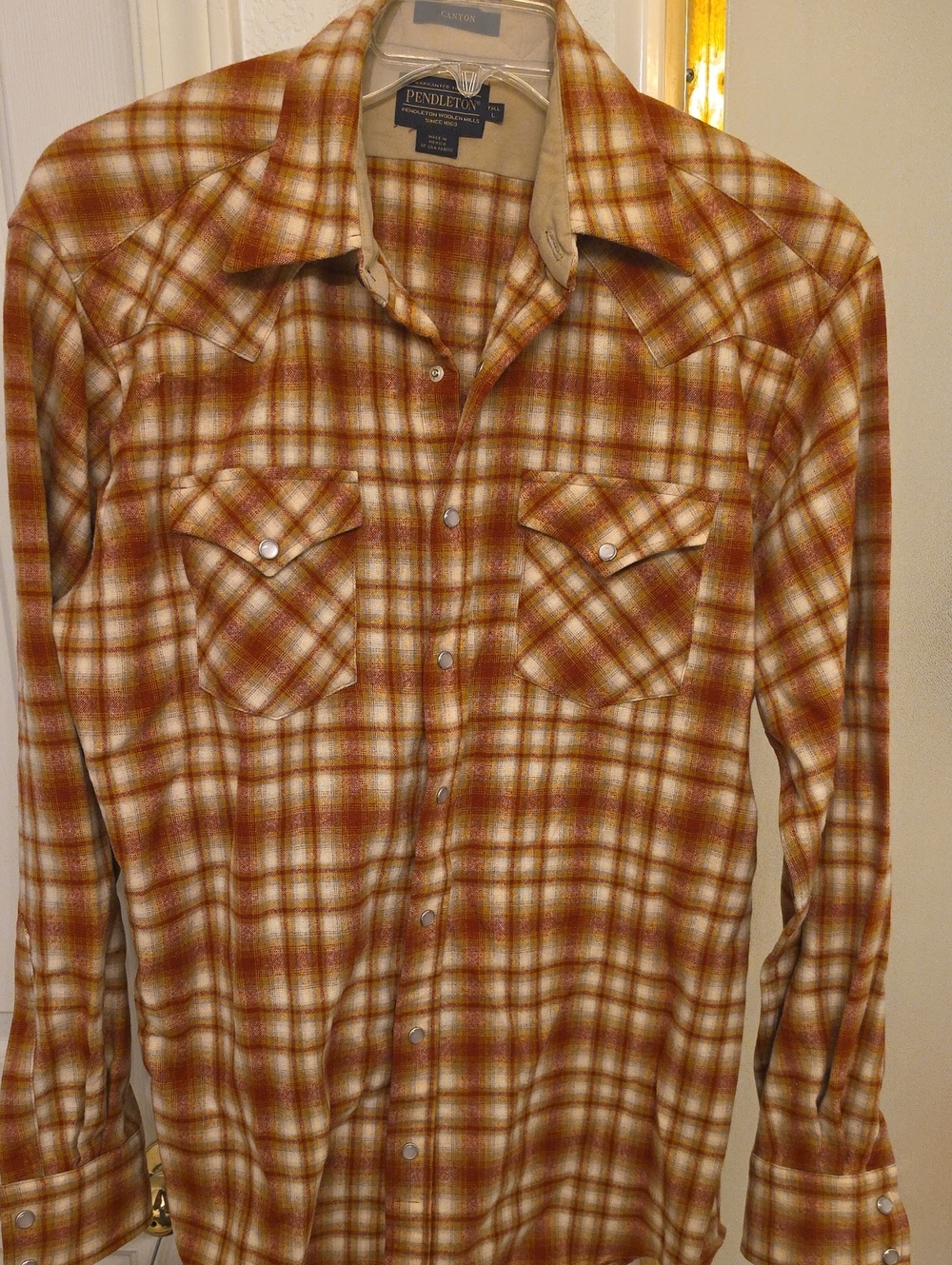 Pendleton Men’s Plaid Button-Down Shirt in Brown and Cream